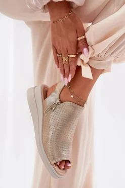 Boto Sandały Z Cholewką|Sandały Na Koturnie*Sandały Damskie Na Koturnie Złote Mevinette Złoty