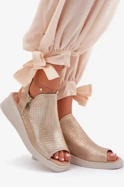 Boto Sandały Z Cholewką|Sandały Na Koturnie*Sandały Damskie Na Koturnie Złote Mevinette Złoty