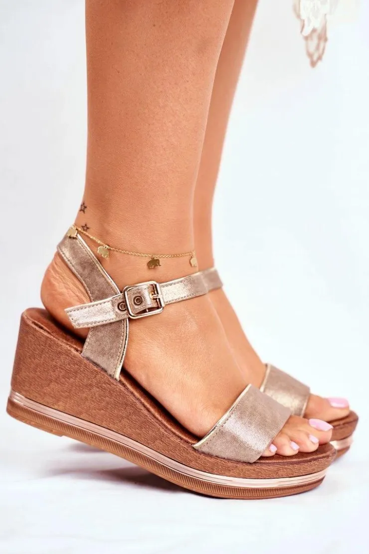 New Evento Sandały Damskie Na Koturnie Beżowe Monroe