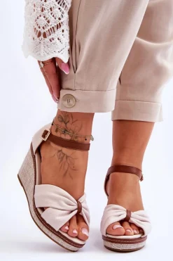 Damskie Boto Sandały Damskie Na Koturnie Jasnobeżowe Daphne