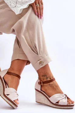 Damskie Boto Sandały Damskie Na Koturnie Jasnobeżowe Daphne