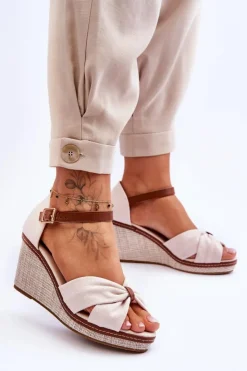 Damskie Boto Sandały Damskie Na Koturnie Jasnobeżowe Daphne