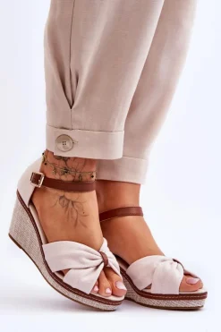 Damskie Boto Sandały Damskie Na Koturnie Jasnobeżowe Daphne