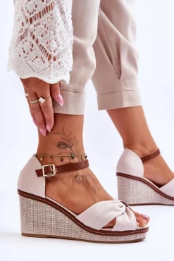 Damskie Boto Sandały Damskie Na Koturnie Jasnobeżowe Daphne