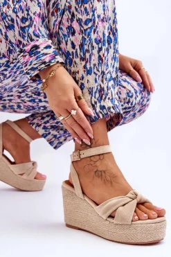 Online Boto Sandały Damskie Na Koturnie Beżowe Kendall