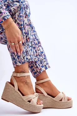 Online Boto Sandały Damskie Na Koturnie Beżowe Kendall