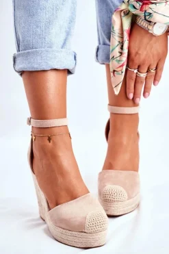 Boto Sandały Na Koturnie*Sandały Damskie Na Koturnie Lniane Beżowe Avocado