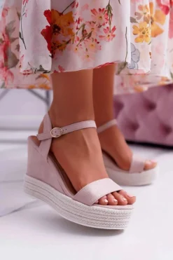 Online Boto Sandały Damskie Na Koturnie Lniane Beżowe Liviana