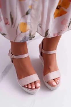 Online Boto Sandały Damskie Na Koturnie Lniane Beżowe Liviana