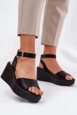 Boto Sandały Na Koturnie*Sandały Damskie Na Koturnie Czarne Efrina Czarny