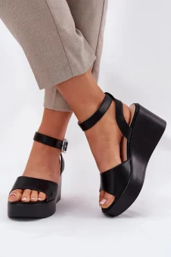 Boto Sandały Na Koturnie*Sandały Damskie Na Koturnie Czarne Efrina Czarny