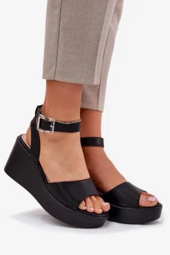 Boto Sandały Na Koturnie*Sandały Damskie Na Koturnie Czarne Efrina Czarny