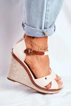 Damskie Boto Sandały Damskie Na Koturnie Beżowe LaMane