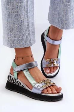 Damskie buty S.Barski Sandały Na Koturnie|Sandały Płaskie*Sandały Damskie Na Koturnie D&A CR954 Zielone