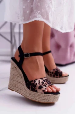 Boto Sandały Na Koturnie*Sandały Damskie Na Koturnie Lniane Leopard Girenn