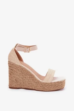 Damskie Boto Sandały Damskie Na Koturnie Z Plecionką Beżowe Adelio