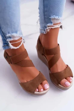 Big Star Shoes Sandały Big Star|Sandały Na Koturnie*Sandały Damskie Na Koturnie Big Star Zamszowe Brązowe DD276035