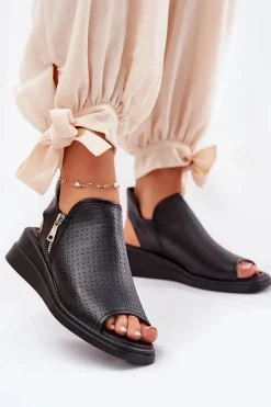 Damskie Boto Sandały Damskie Na Koturnie Czarne Mevinette