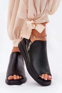 Damskie Boto Sandały Damskie Na Koturnie Czarne Mevinette