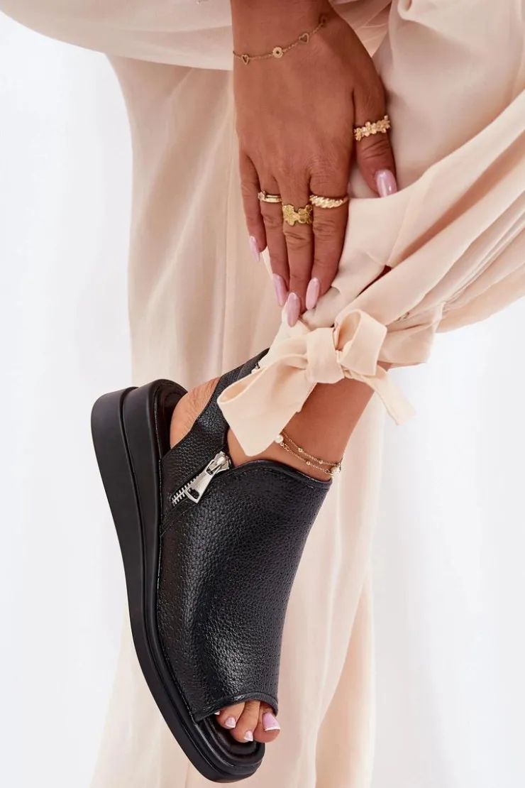 Damskie Boto Sandały Damskie Na Koturnie Czarne Mevinette