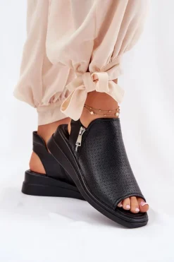 Damskie Boto Sandały Damskie Na Koturnie Czarne Mevinette