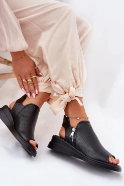 Damskie Boto Sandały Damskie Na Koturnie Czarne Mevinette