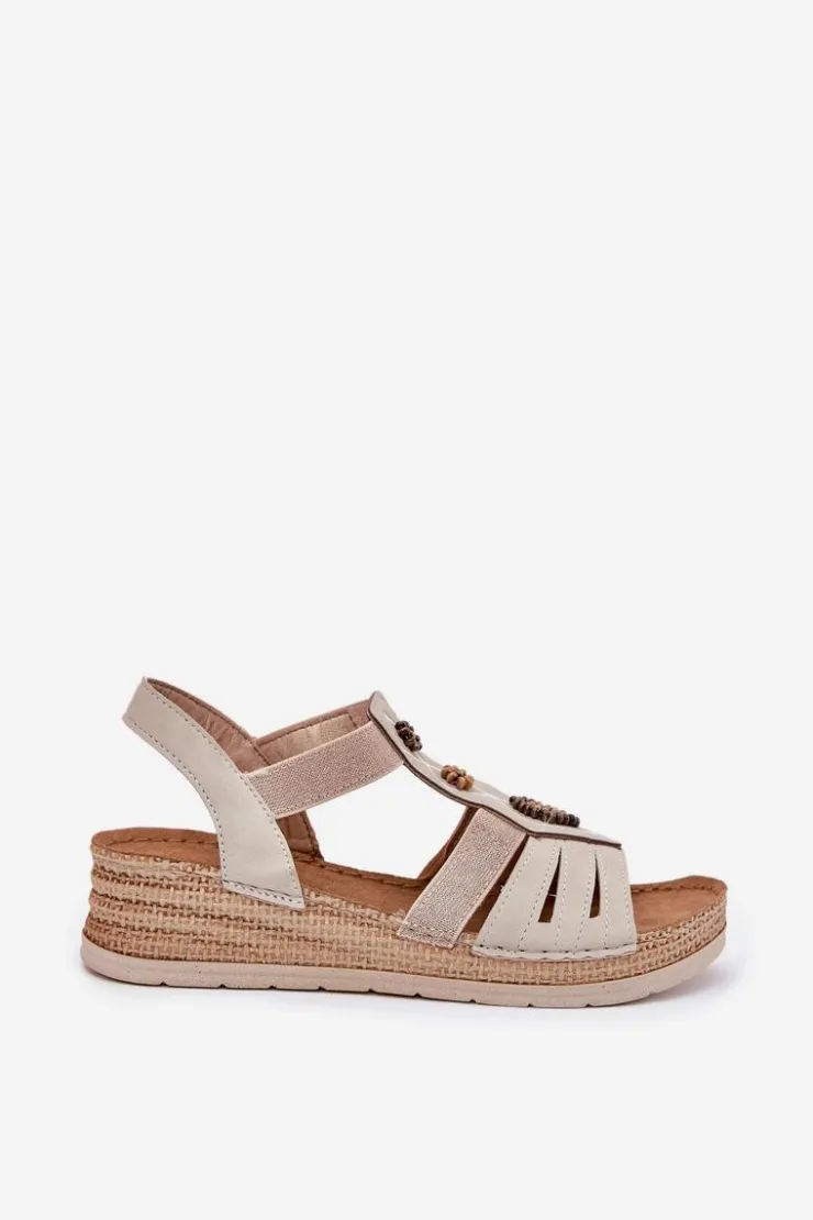 Damskie INBLU Sandały Damskie Na Koturnie Z Ozdobami RV000015 Jasnobeżowe