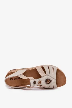 Damskie INBLU Sandały Damskie Na Koturnie Z Ozdobami RV000015 Jasnobeżowe
