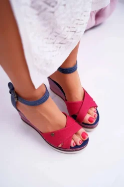 Best Boto Sandały Damskie Na Koturnie Jeans Czerwone DoThis!