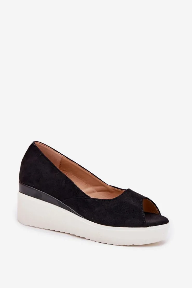 Boto Sandały Na Koturnie*Sandały Damskie Na Koturnie Z Eko Zamszu Czarne Velira Czarny