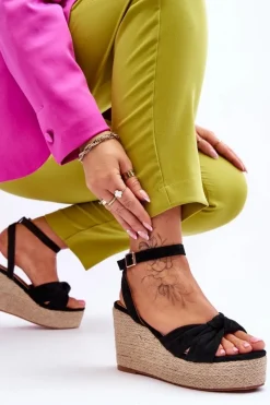 Boto Sandały Na Koturnie*Sandały Damskie Na Koturnie Czarne Kendall