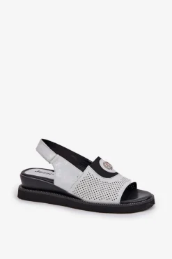 Damskie Boto Sandały Damskie Na Koturnie Srebrne Isnnoria