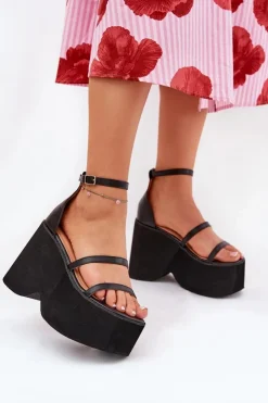 Damskie Boto Sandały Damskie Na Masywnej Platformie I Koturnie Czarne Etette