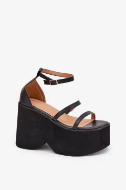 Damskie Boto Sandały Damskie Na Masywnej Platformie I Koturnie Czarne Etette