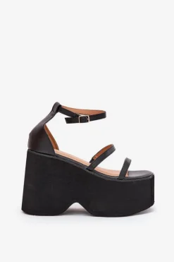 Damskie Boto Sandały Damskie Na Masywnej Platformie I Koturnie Czarne Etette