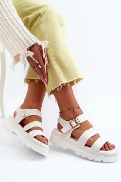 Damskie Boto Sandały Damskie Na Masywnej Podeszwie Białe Nicarda