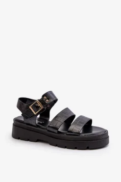 Boto Sandały Płaskie*Sandały Damskie Na Masywnej Podeszwie Czarne Nicarda