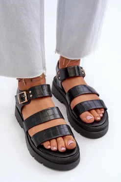 Boto Sandały Płaskie*Sandały Damskie Na Masywnej Podeszwie Czarne Nicarda