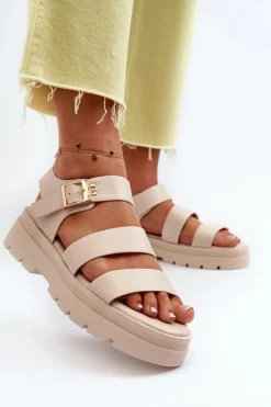 New Boto Sandały Damskie Na Masywnej Podeszwie Beżowe Nicarda