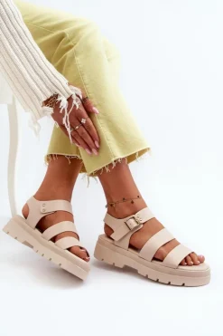 New Boto Sandały Damskie Na Masywnej Podeszwie Beżowe Nicarda