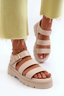 New Boto Sandały Damskie Na Masywnej Podeszwie Beżowe Nicarda