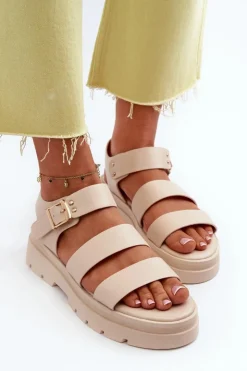 New Boto Sandały Damskie Na Masywnej Podeszwie Beżowe Nicarda