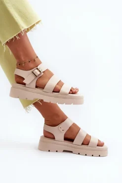 New Boto Sandały Damskie Na Masywnej Podeszwie Beżowe Nicarda