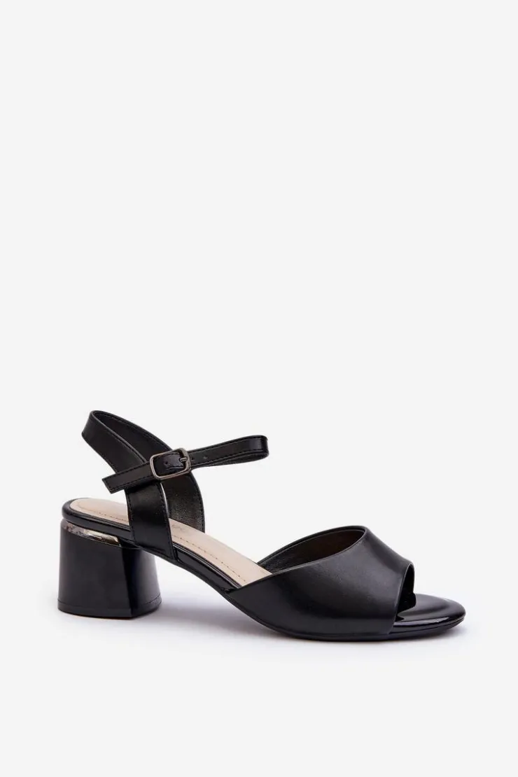 Sale Buty Sergio Leone Sandały Damskie Na Niskim Obcasie Eko Skórzane Sergio Leone SK876 Czarne Czarny