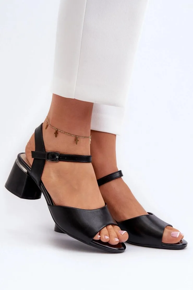 Sale Buty Sergio Leone Sandały Damskie Na Niskim Obcasie Eko Skórzane Sergio Leone SK876 Czarne Czarny