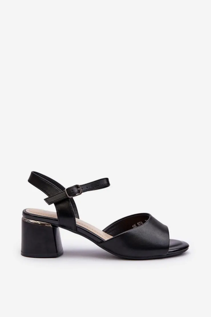 Sale Buty Sergio Leone Sandały Damskie Na Niskim Obcasie Eko Skórzane Sergio Leone SK876 Czarne Czarny