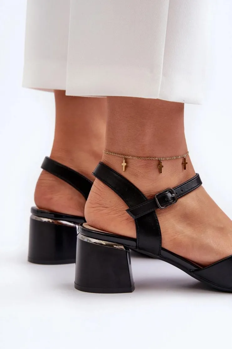 Sale Buty Sergio Leone Sandały Damskie Na Niskim Obcasie Eko Skórzane Sergio Leone SK876 Czarne Czarny