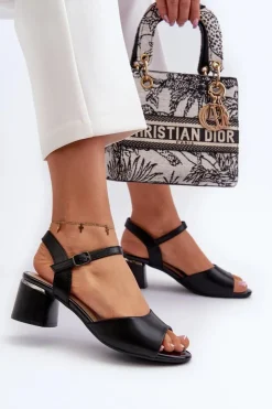 Sale Buty Sergio Leone Sandały Damskie Na Niskim Obcasie Eko Skórzane Sergio Leone SK876 Czarne Czarny