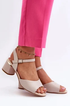 Damskie Buty Sergio Leone Sandały Damskie Na Niskim Obcasie Eko Skórzane Sergio Leone SK876 Jasnoszare