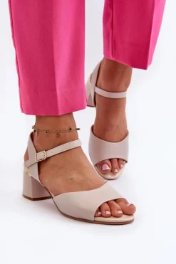 Damskie Buty Sergio Leone Sandały Damskie Na Niskim Obcasie Eko Skórzane Sergio Leone SK876 Jasnoszare